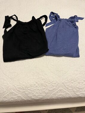 Tie-Shoulder Halter Linen Tank Tops